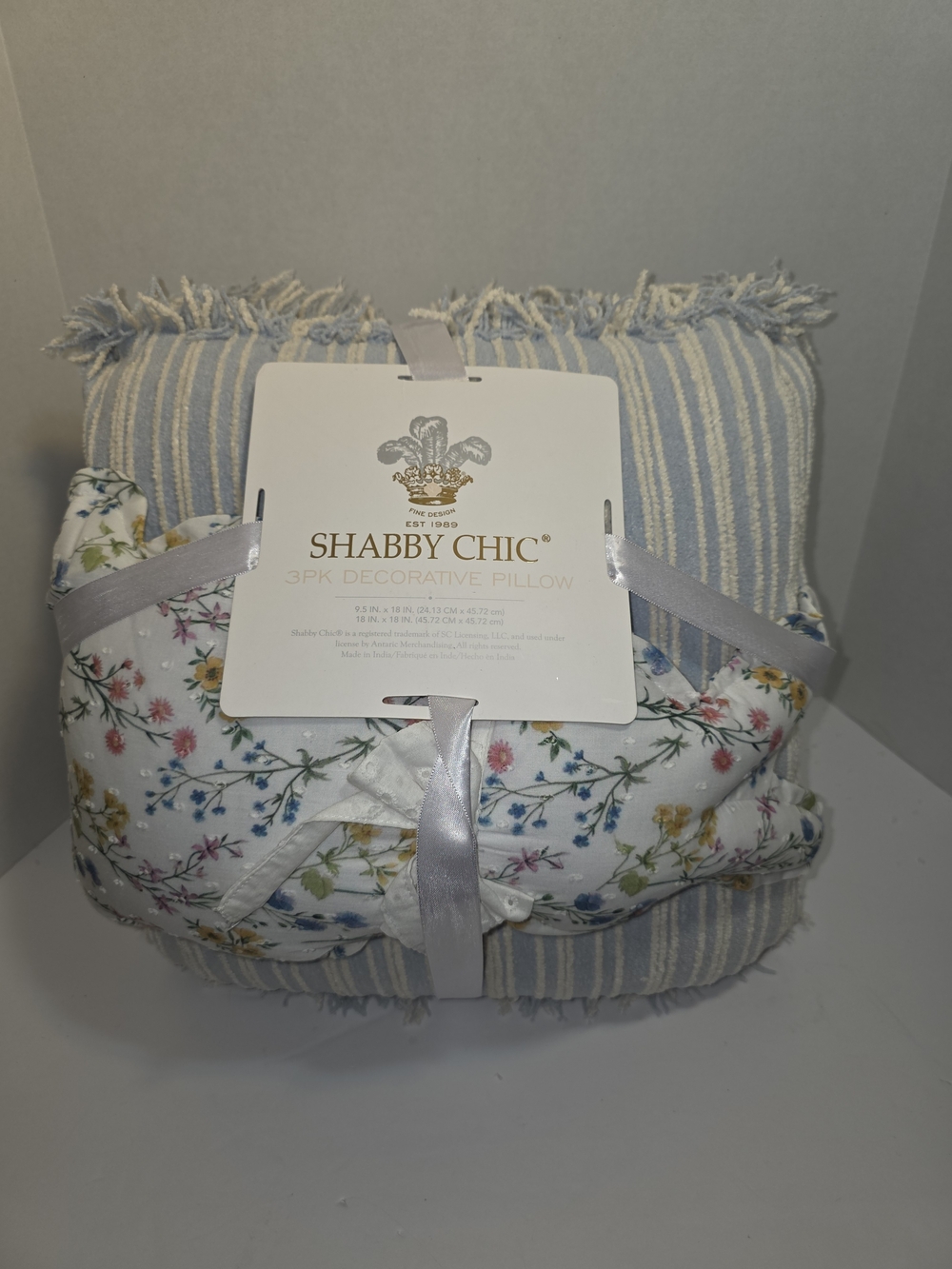 Shabby Chic 3-Pack Decorative Pillows - Blue Stripe & Floral